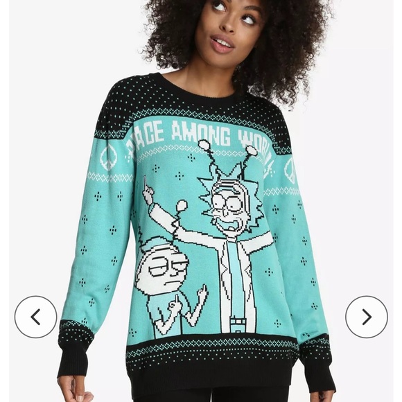 2017 Rick And Morty World Peace Ugly Holiday Sweater - Picture 11 of 12